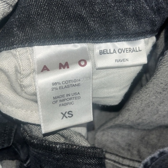 AMO Bella Button Denim Bib Button Front Overalls Raven Washed Black XS - Picture 8 of 8